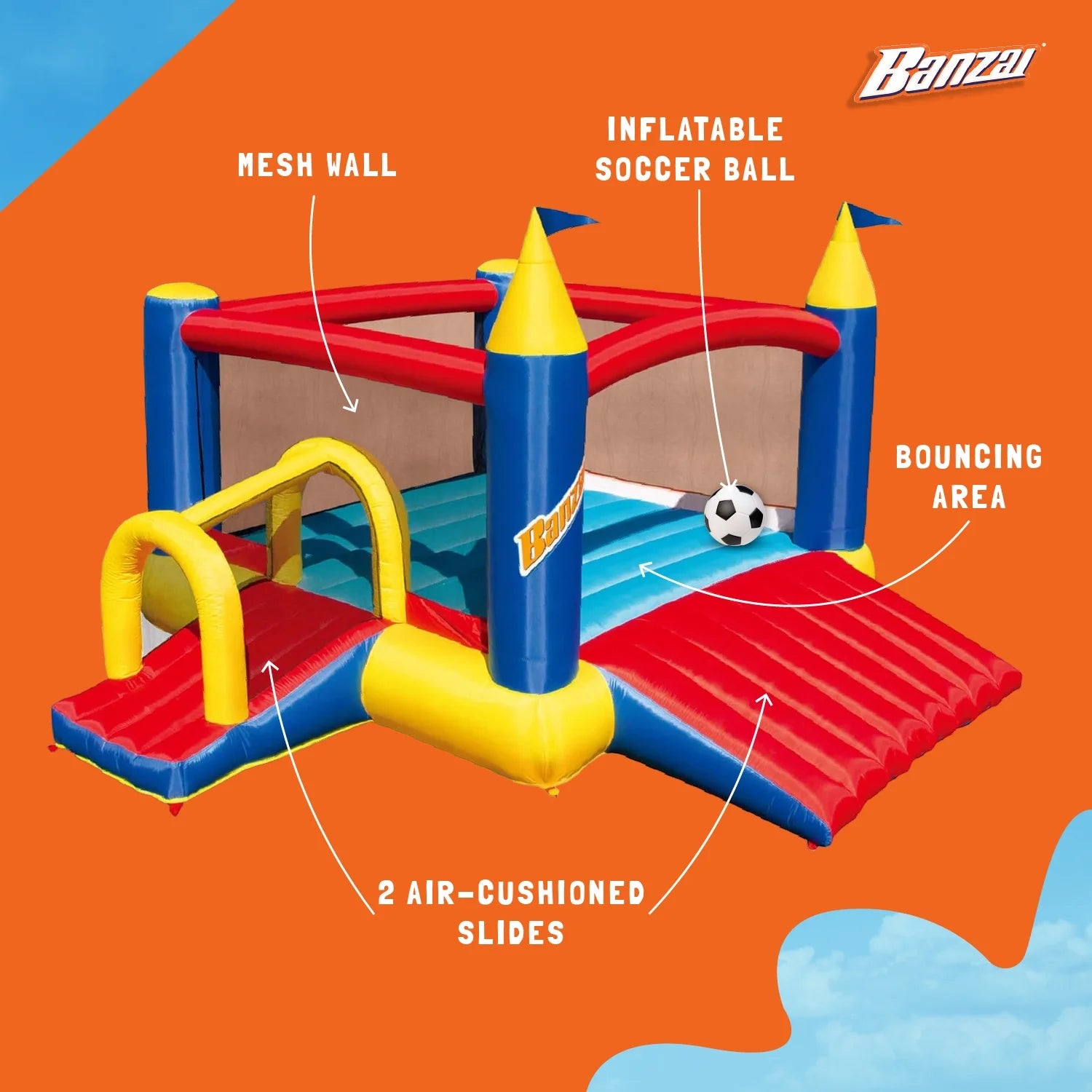 Inflatable Slide & Bounce House with Soccer Net and Ball E20066