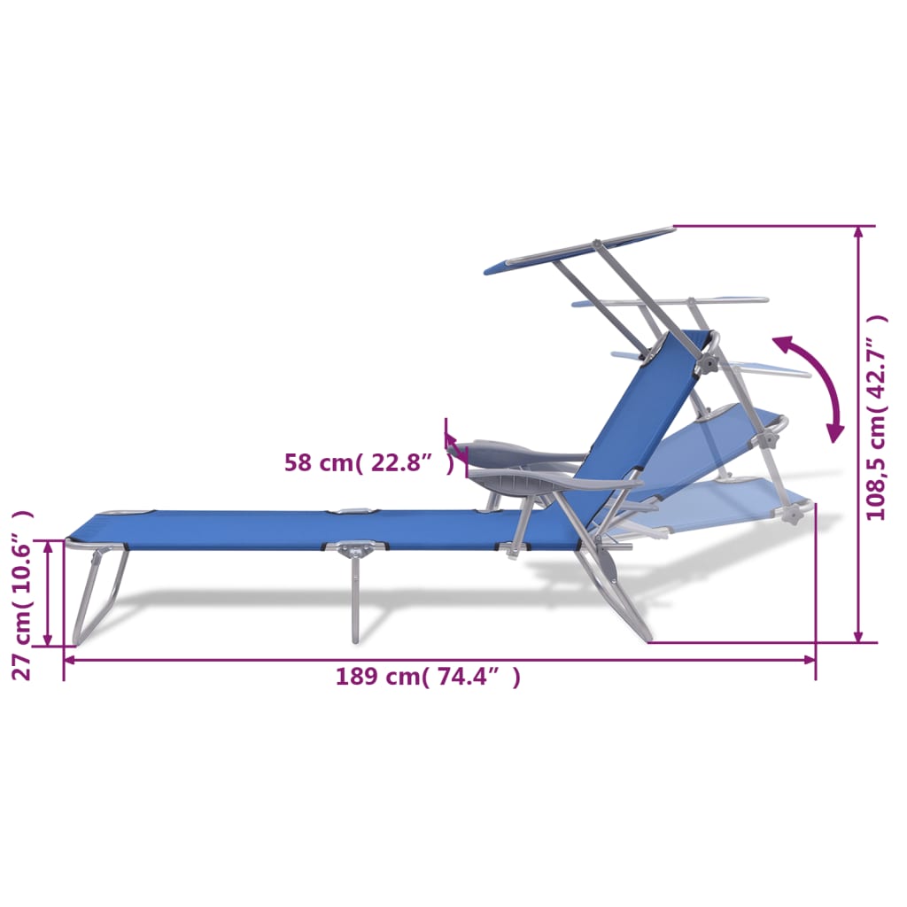 Steel Blue Sun Lounger with Canopy A3753