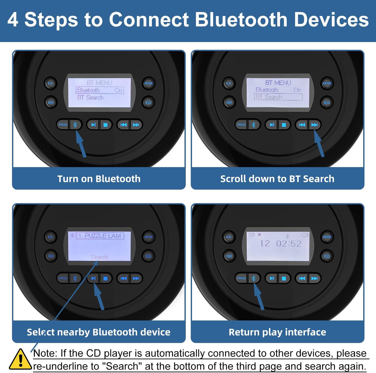 Pack of 2 Portable Bluetooth CD Player with Dual Headphone Jack R320