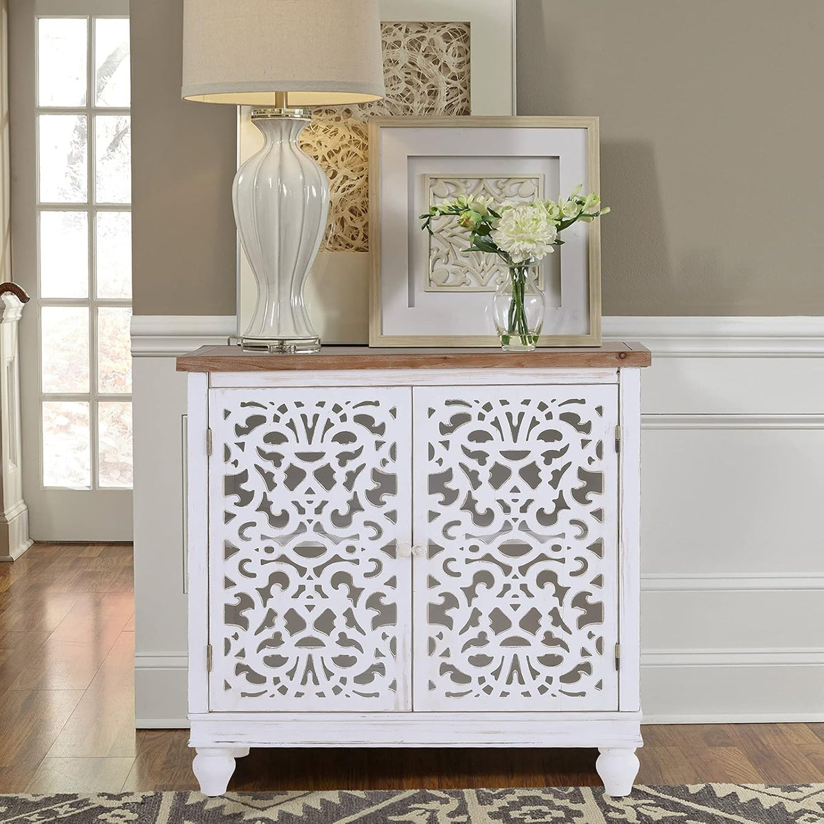 White Accent Cabinet with 2 Doors Storage Sideboard Buffet Cabinet N233