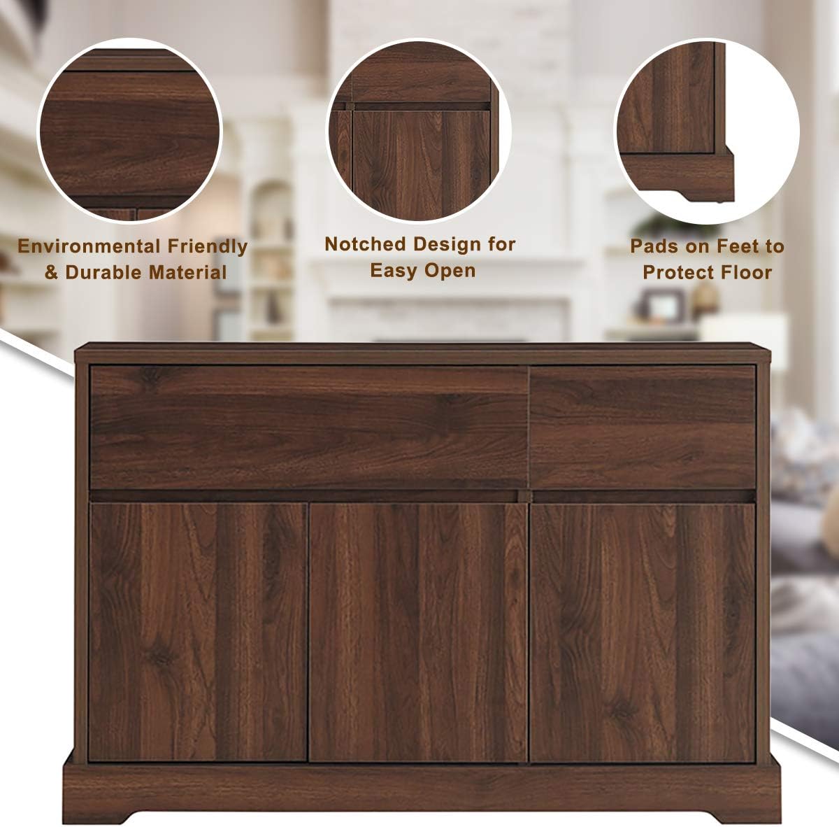 Walnut Buffet Sideboard with 2 Drawers and 2 Cabinets Z15133