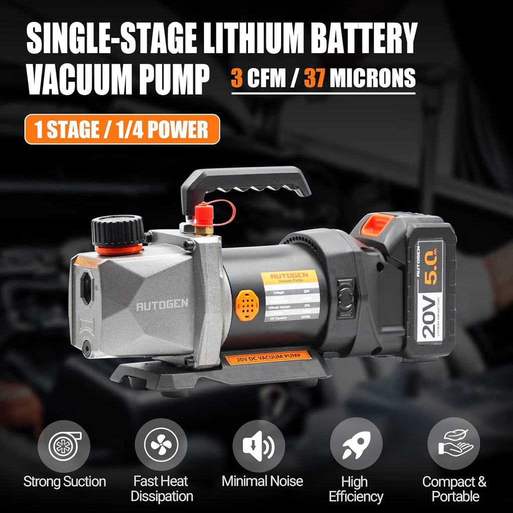 Single-Stage Vacuum Pump 3CFM 20V Lithium Battery DC Inverter 60 microns 1/4HP K288322