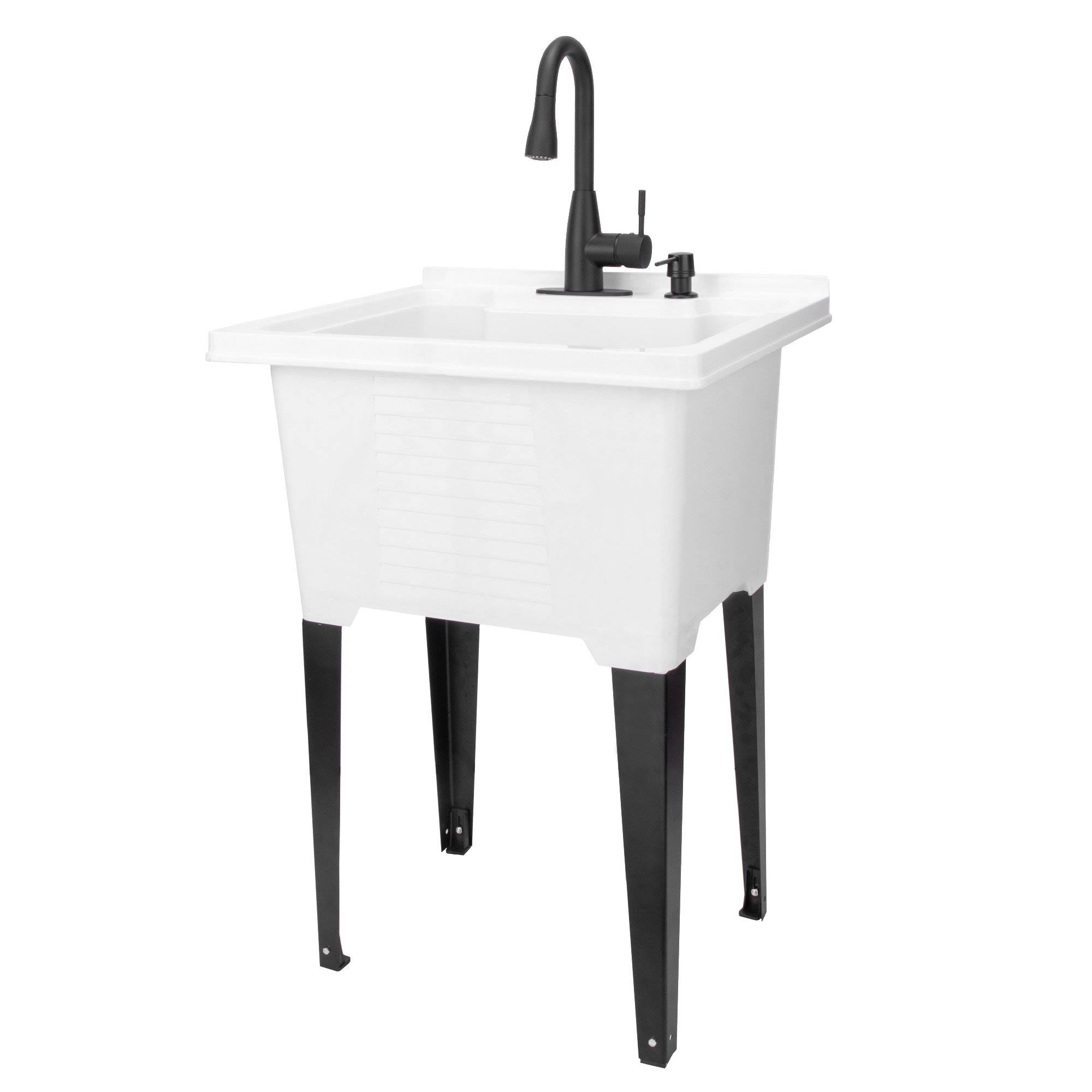 White Utility Sink with Black Pull-Down Faucet 18 Gallon C925
