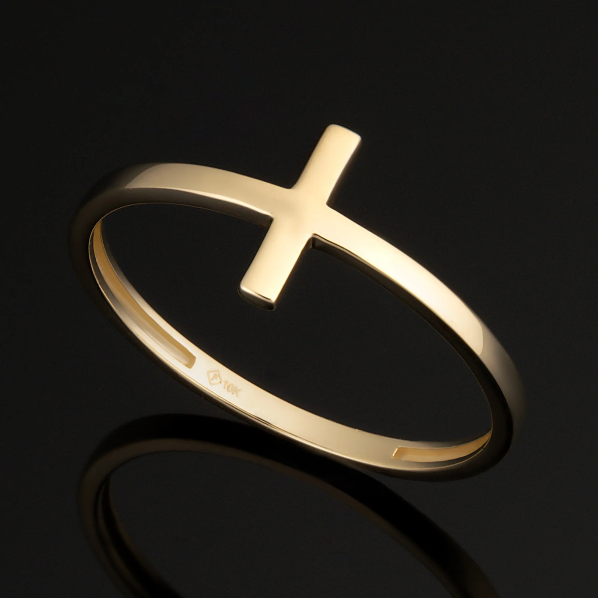 10k Yellow, White or Rose Gold High Polish Cross Ring T360