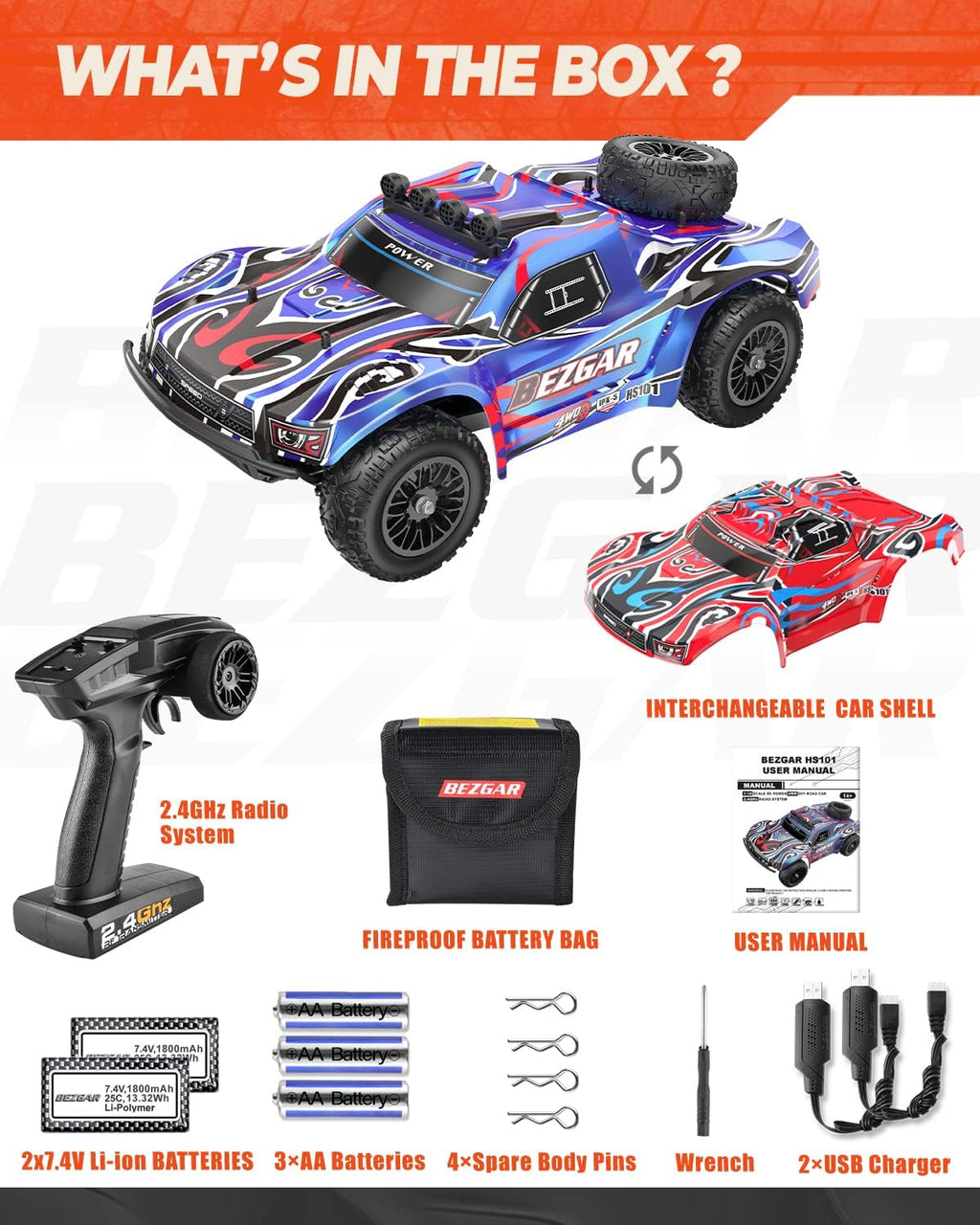 1:10 Scale 4WD Remote Control Monster Truck with 2 Rechargeable Batteries S2317