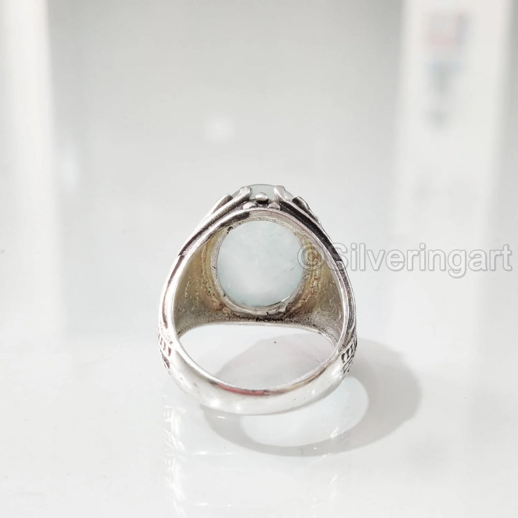 925 Silver Aquamarine Mens Ring S6082