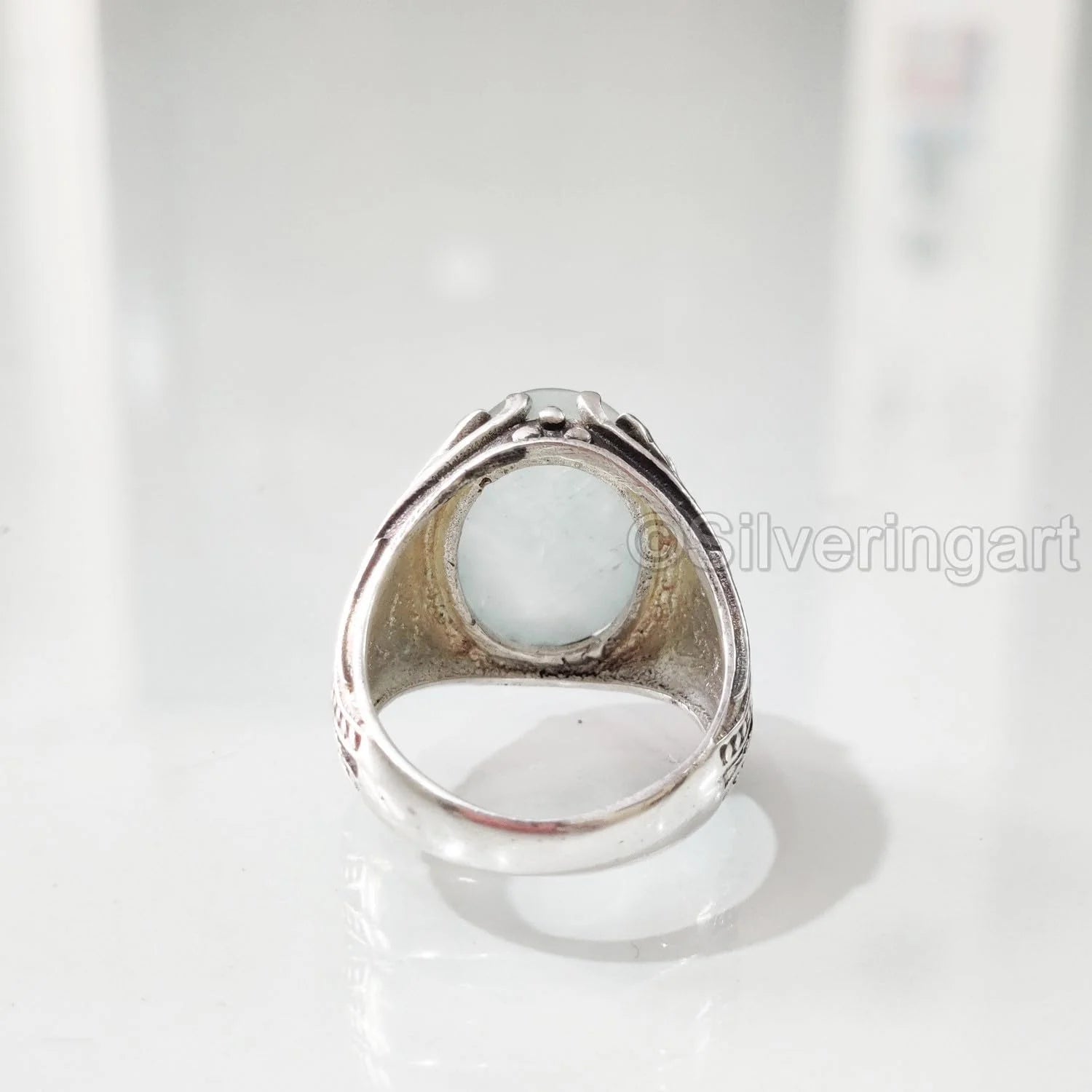 925 Silver Aquamarine Mens Ring S6082