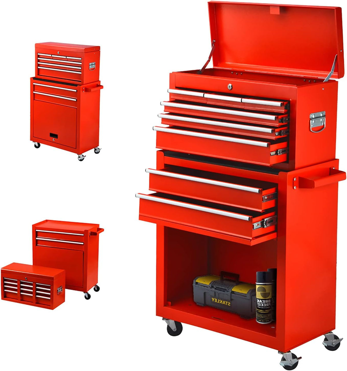 Orange 8 Drawer Rolling Tool Chest with Wheels and Locks B29433
