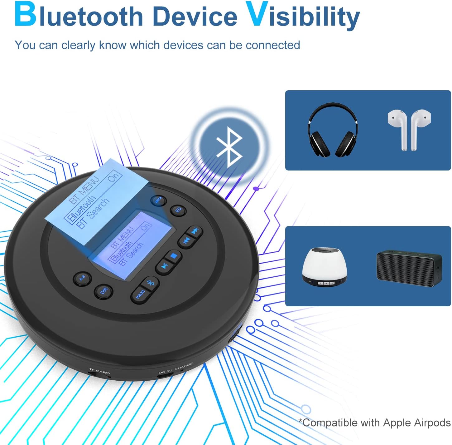 Pack of 2 Portable Bluetooth CD Player with Dual Headphone Jack R320