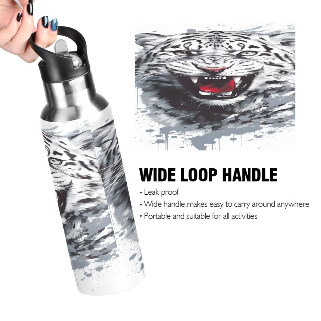 Black and White Stainless Steel Insulated Water Bottle with Straw Lid I9207