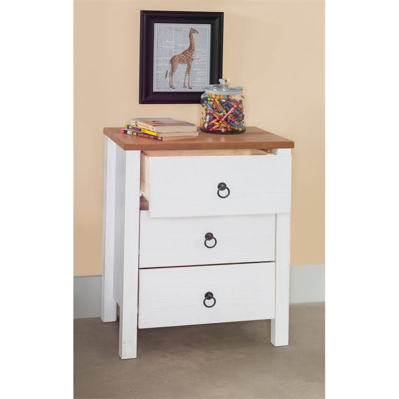 White Distressed Wood Three Drawer Chest M139303