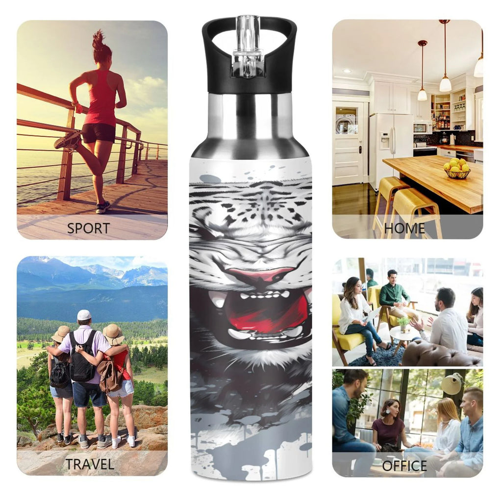 Black and White Stainless Steel Insulated Water Bottle with Straw Lid I9207