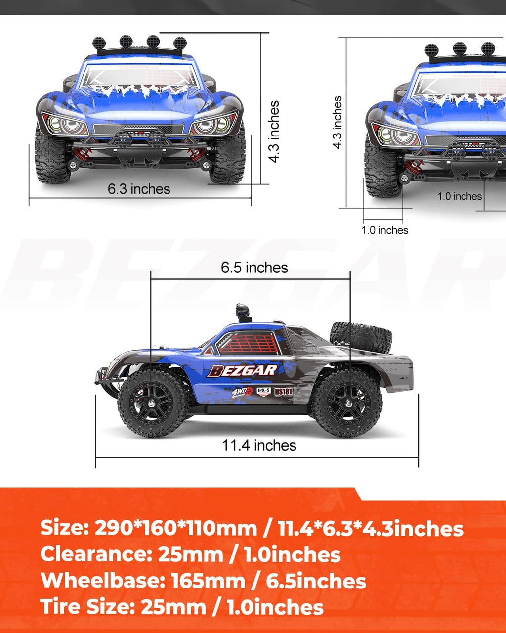 1:10 Scale 4WD Remote Control Monster Truck with 2 Rechargeable Batteries S2317