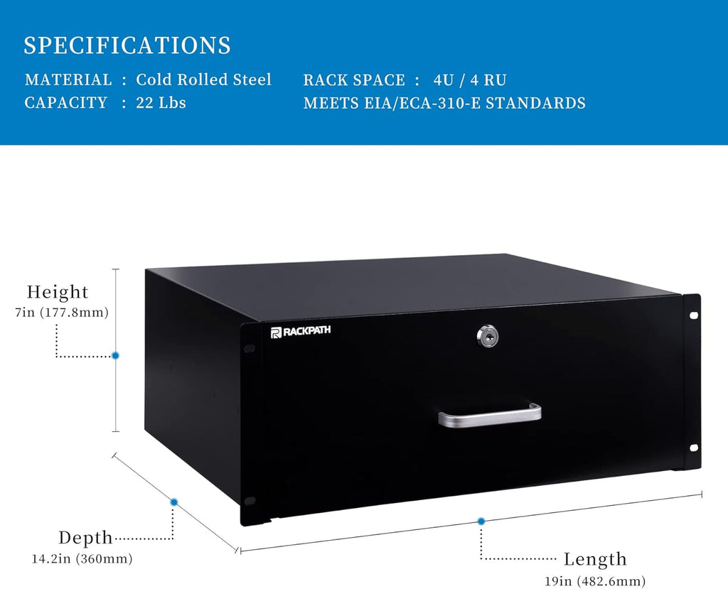 1U Rack Mount Drawer with Lock and Key Z110