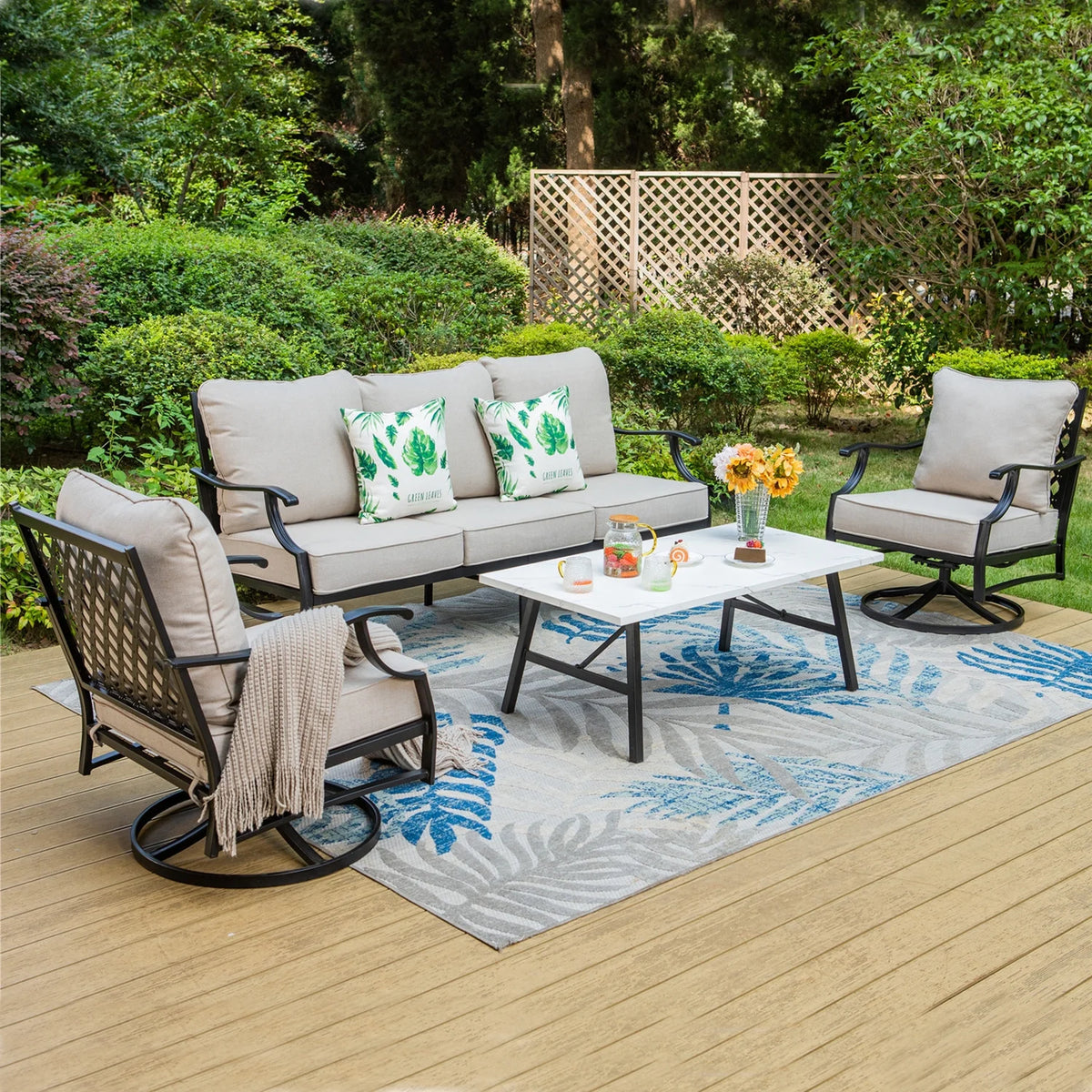 Beige 5-Seat Outdoor Patio Conversation Sofa Set W65008