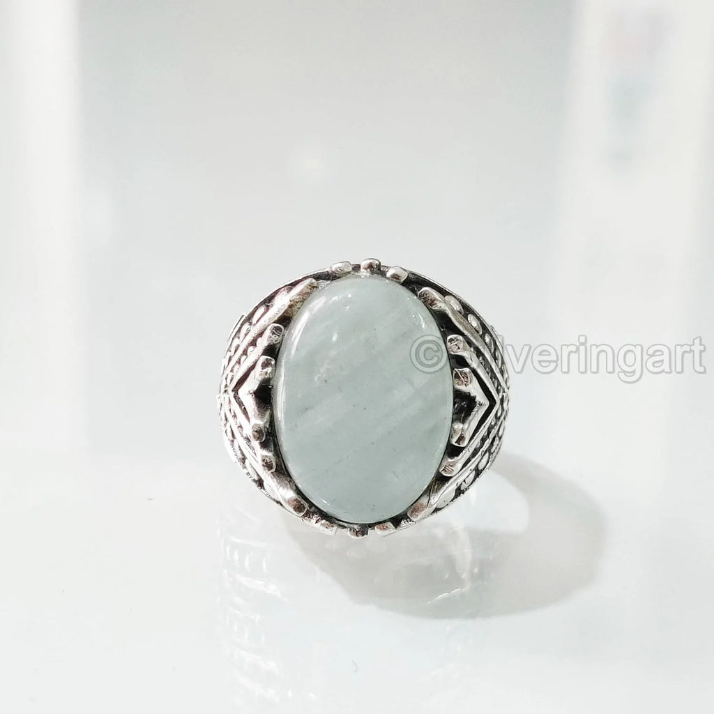 925 Silver Aquamarine Mens Ring S6082