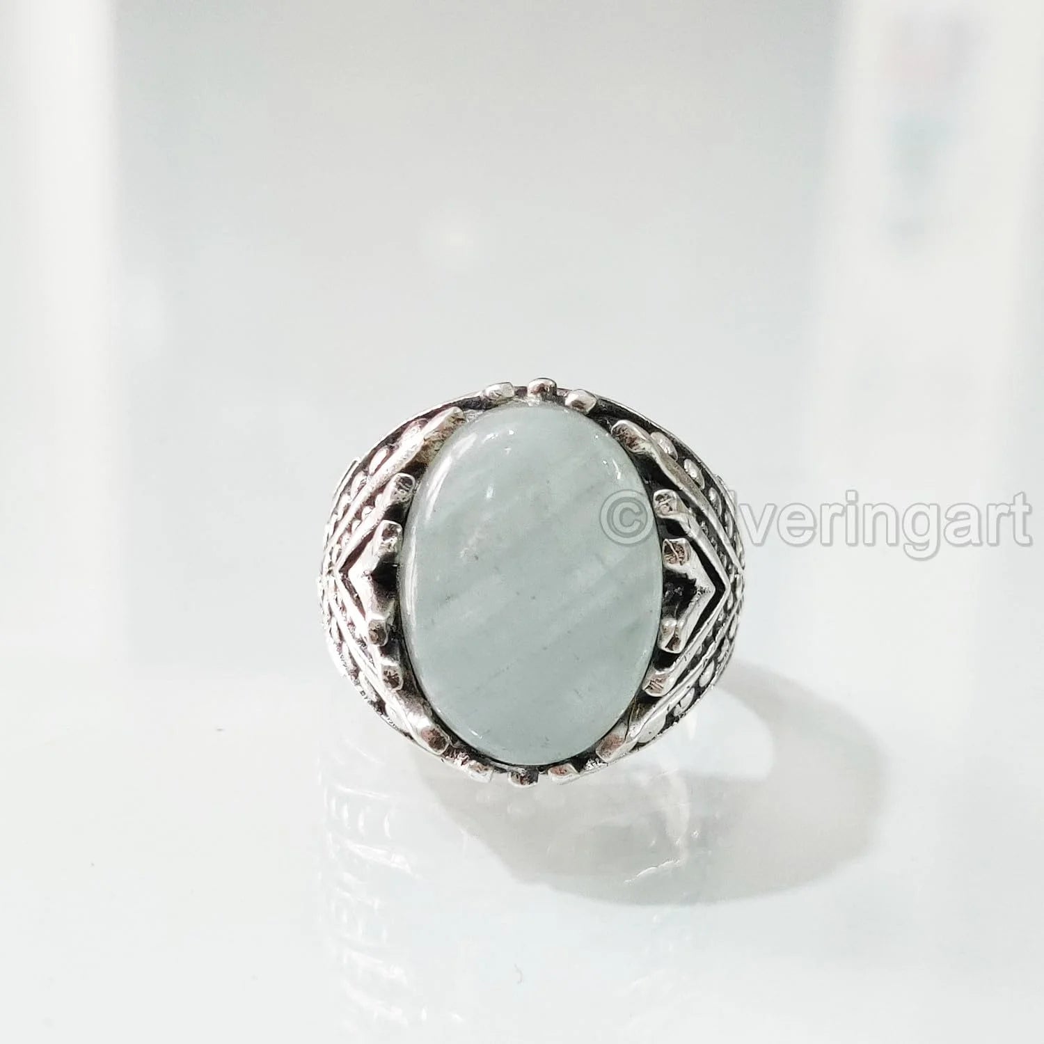 925 Silver Aquamarine Mens Ring S6082