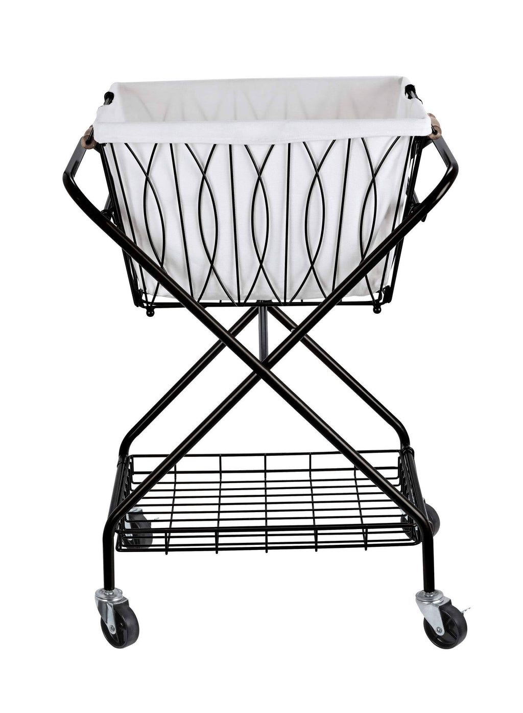 Black Collapsible Laundry Cart with Basket S4909