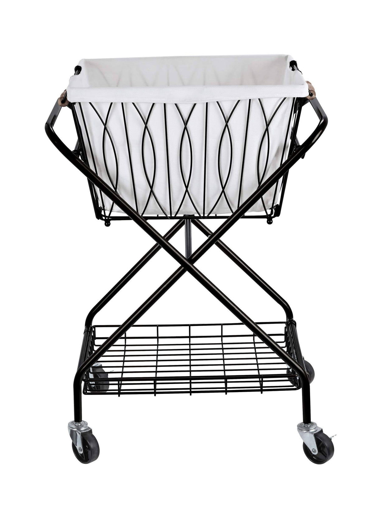 Black Collapsible Laundry Cart with Basket S4909