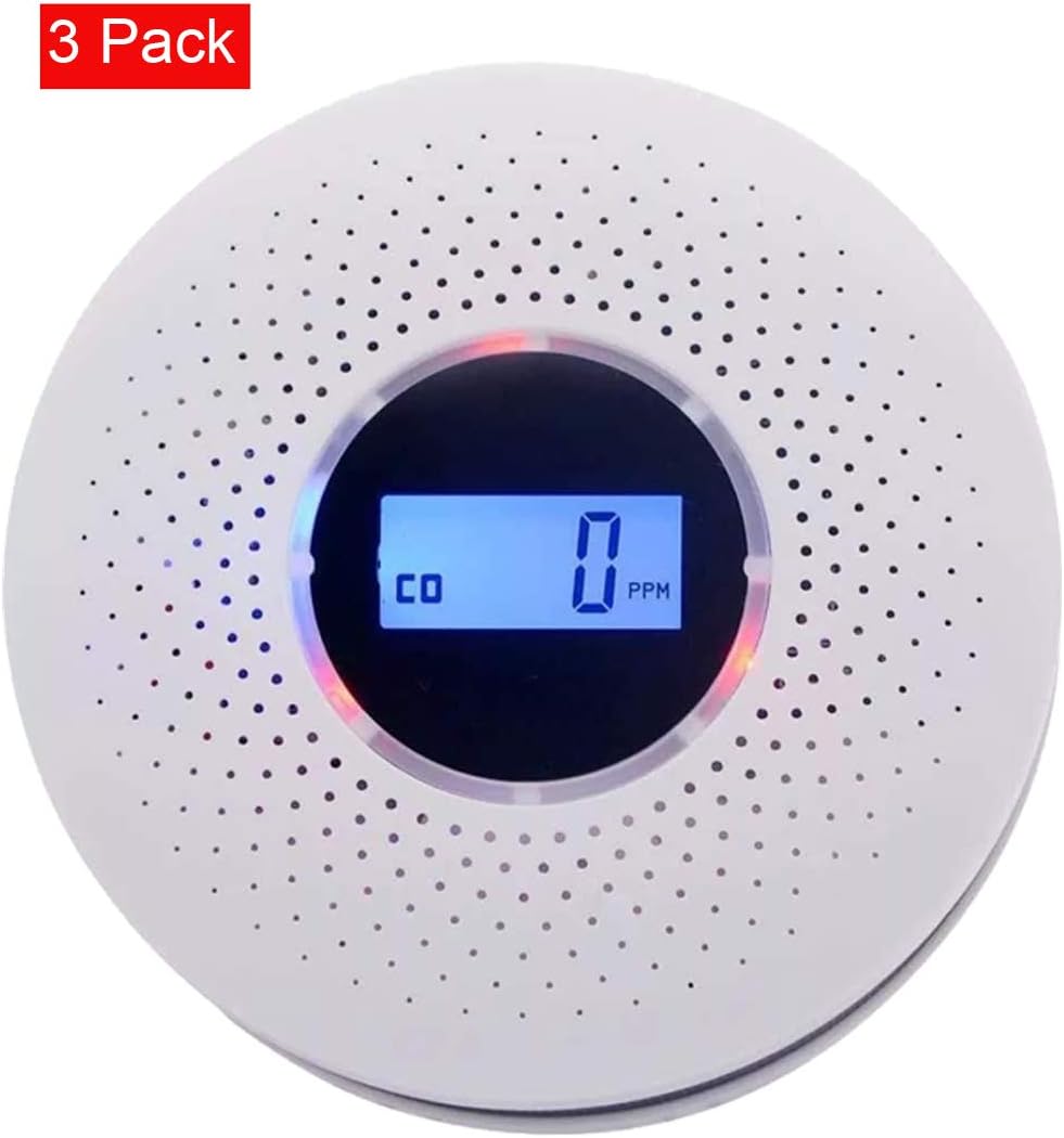 Smoke and Carbon Monoxide Detector Alarm, 3 Pack, LCD Display, Battery Operated O89663