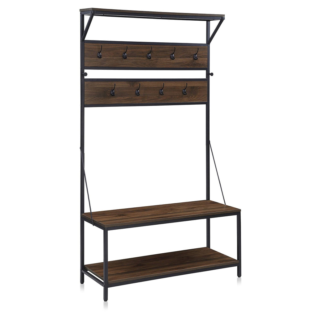 4-in-1 Hall Tree Wood Coat Rack with Metal Frame X899034
