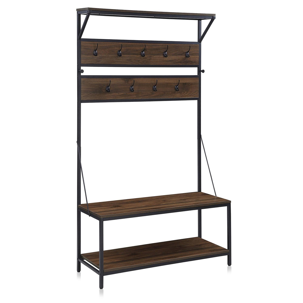 4-in-1 Hall Tree Wood Coat Rack with Metal Frame X899034