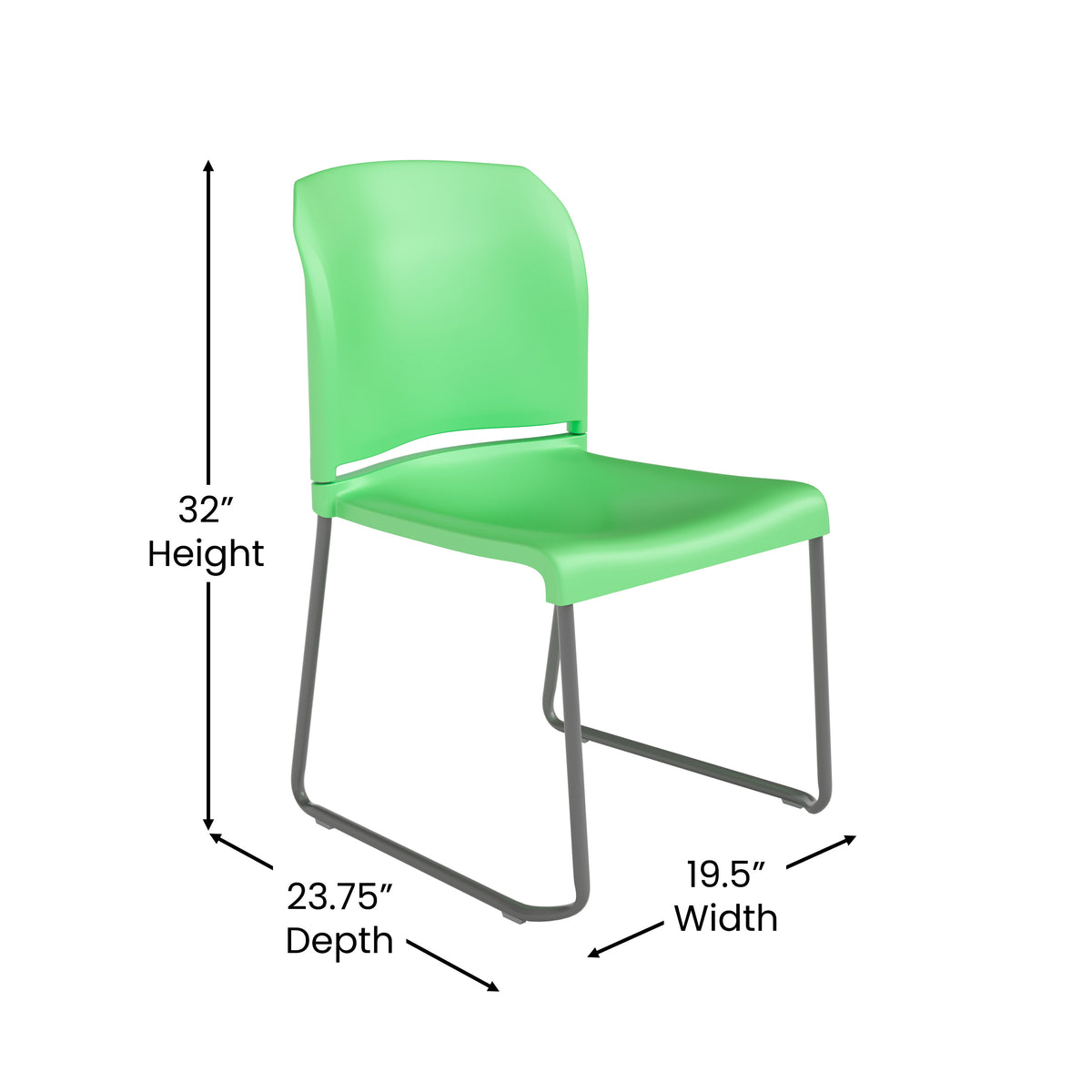 Green Full Back Contoured Stack Chair with Gray Sled Base L4348