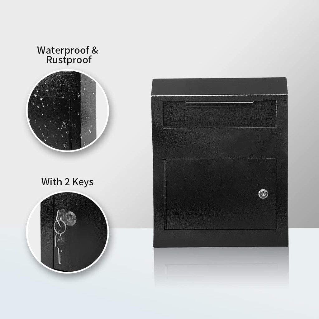 Black Rust-Proof Metal Wall Mount Mailbox with Security Locking U274646