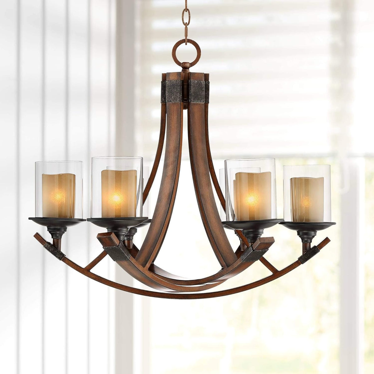 Mahogany Wood Chandelier 6-Light Fixture B20500
