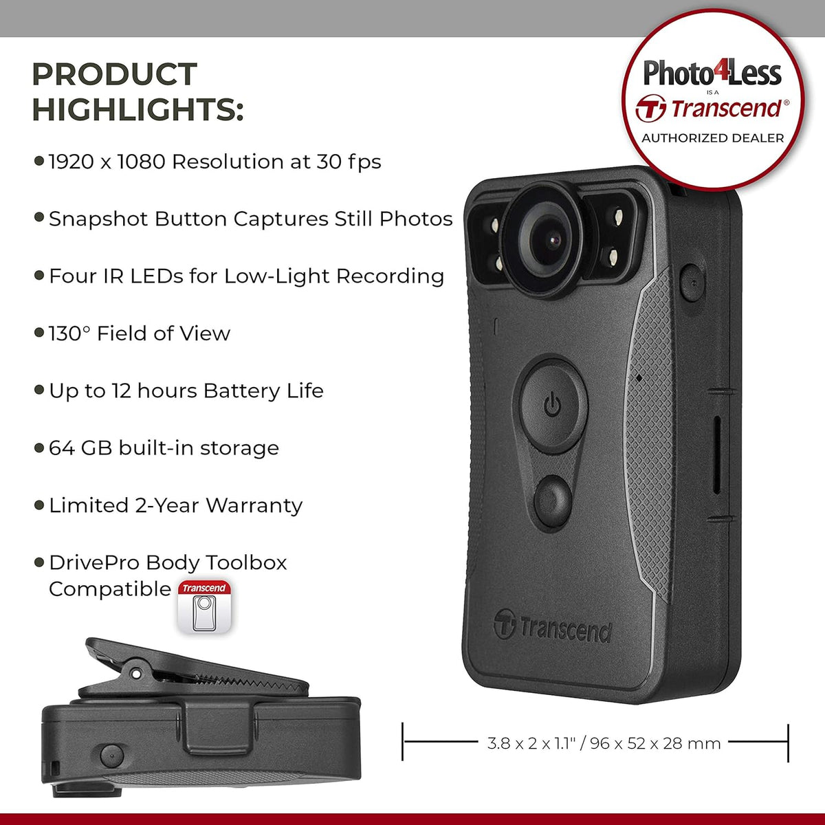 1080p HD Wi-Fi Body Camera with Compact Case D414970