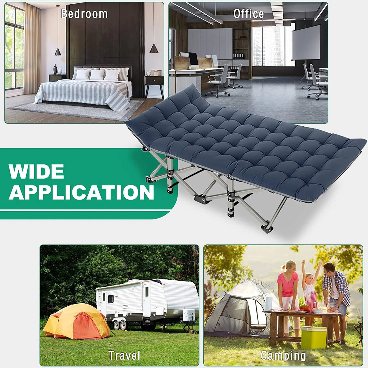 Folding Camping Cots with 2 Sided Mattress and Carry Bag Q285955