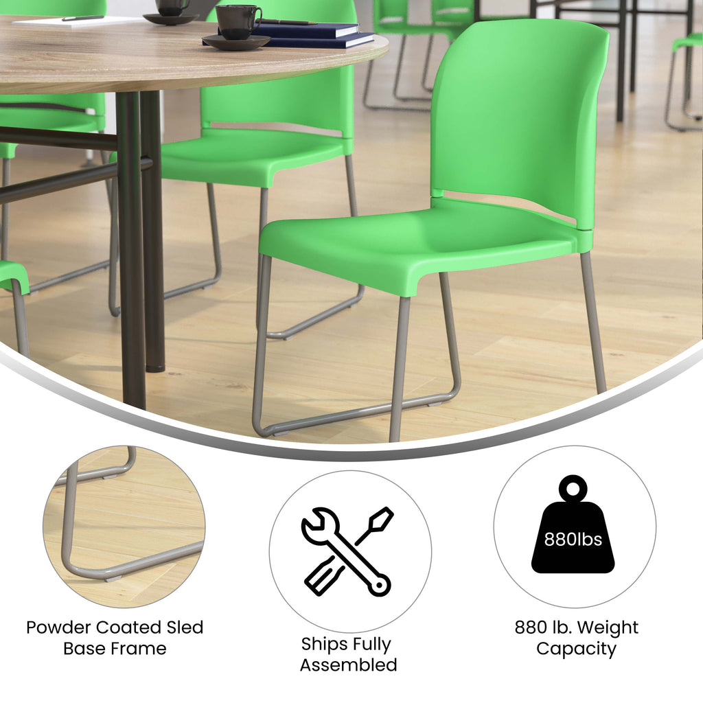 Green Full Back Contoured Stack Chair with Gray Sled Base L4348