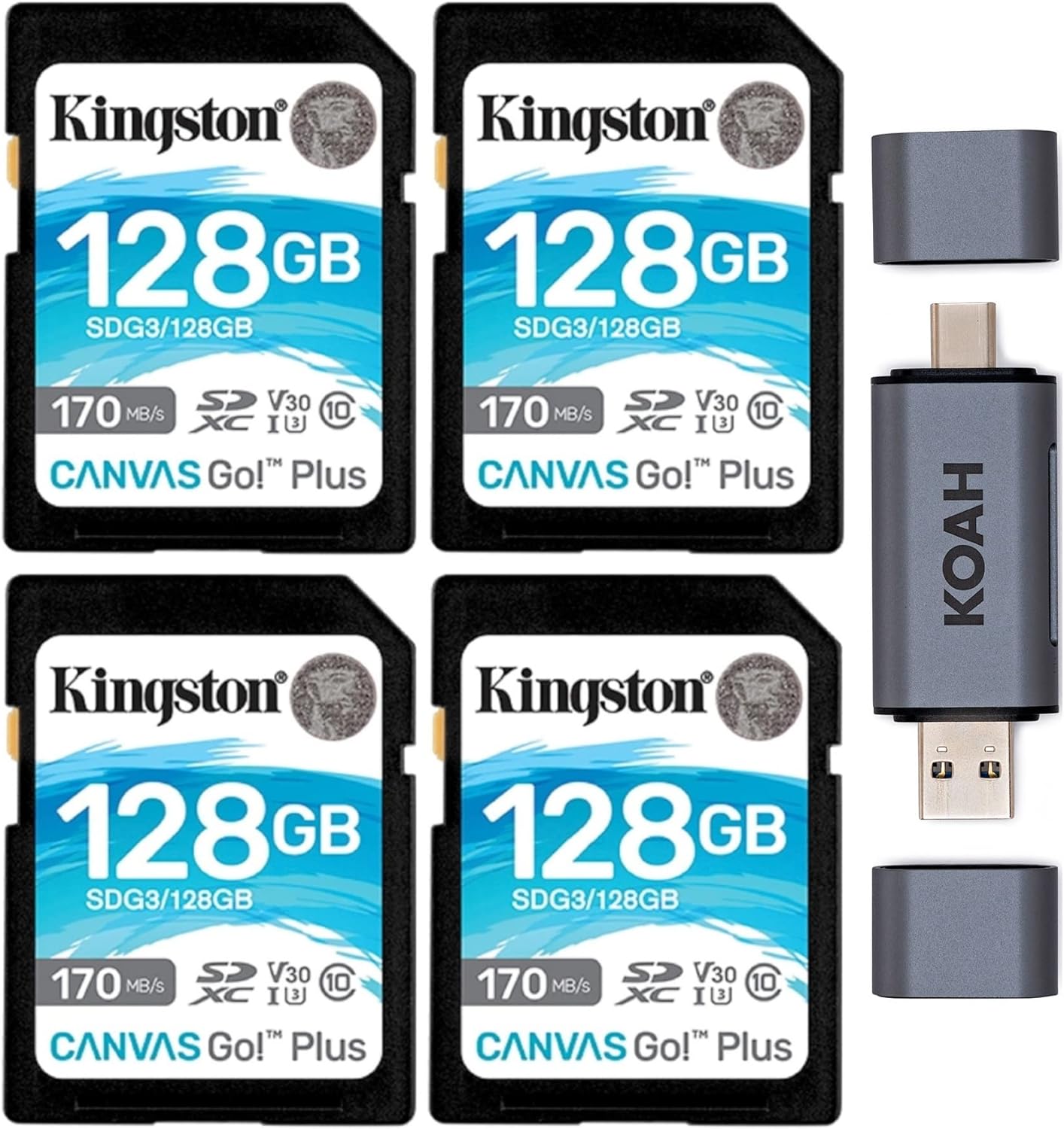 128GB SDXC Memory Card 4-Pack with SD Card Reader Bundle T91519