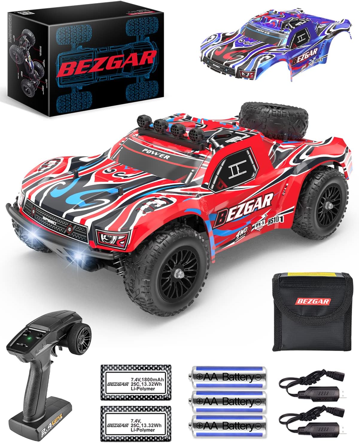 1:10 Scale 4WD Remote Control Monster Truck with 2 Rechargeable Batteries S2317