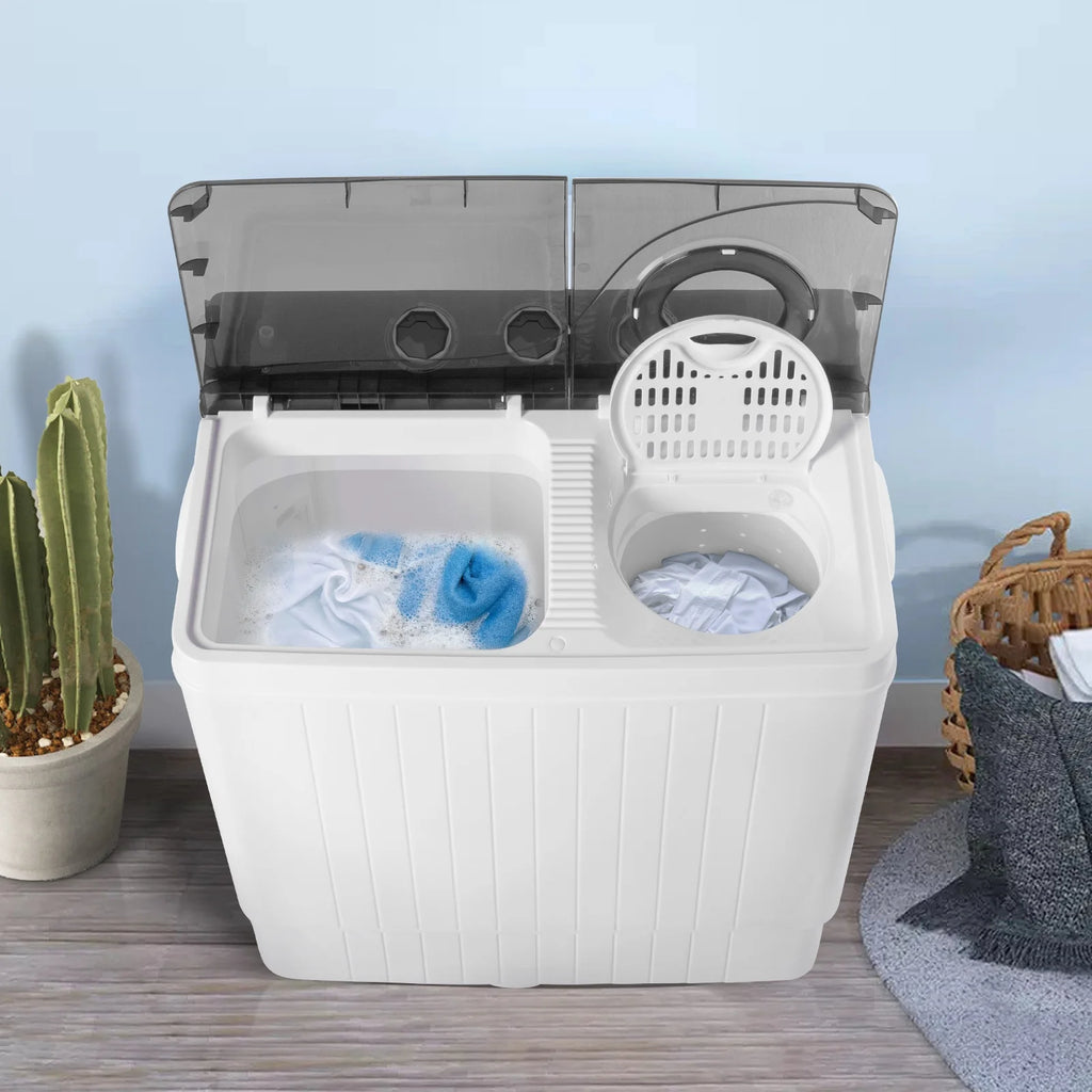 Semi-automatic Twin Tub Washing Machine with Built-in Drain Pump, White&Black W2356