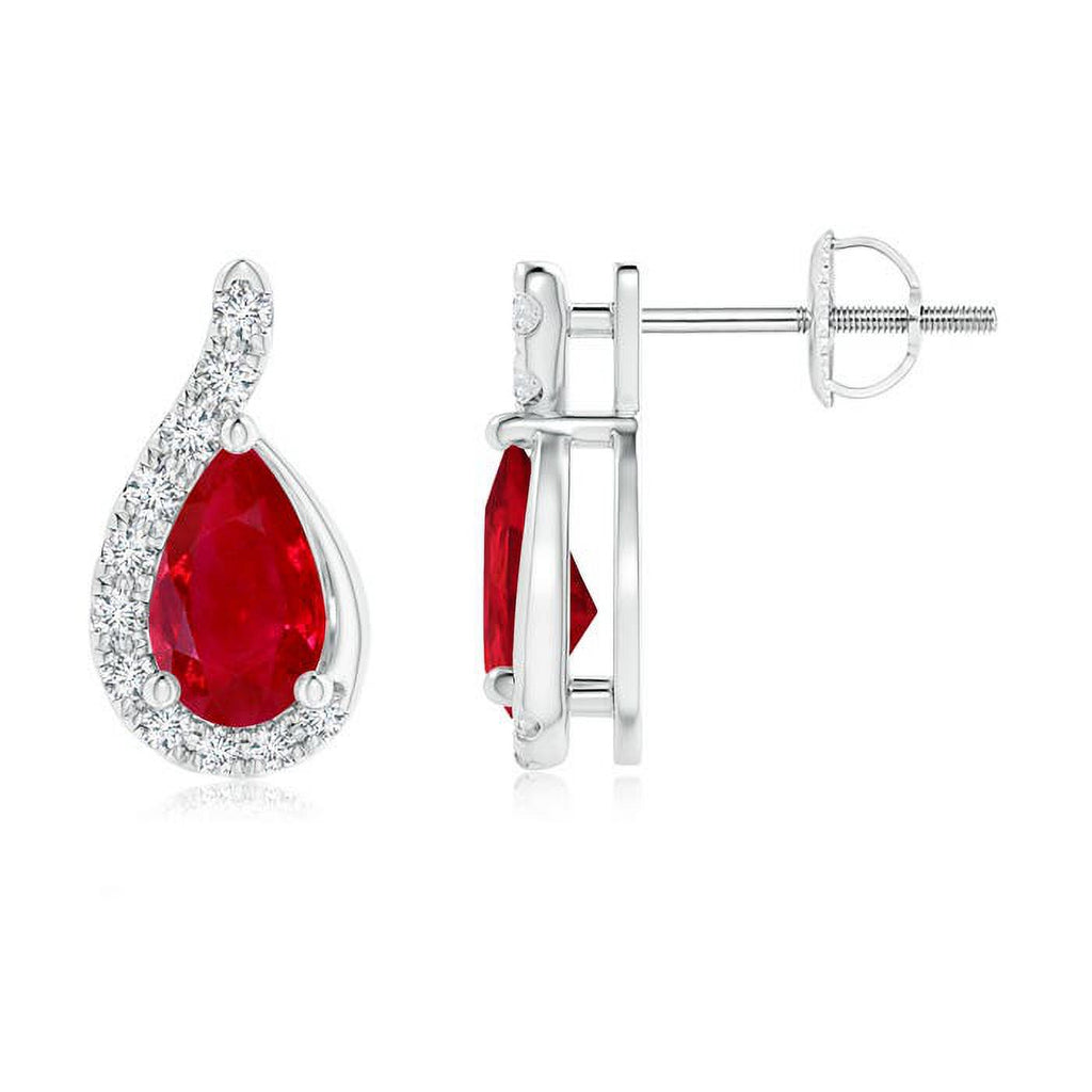 Natural Ruby and Diamond Studs Earrings in Platinum N4889