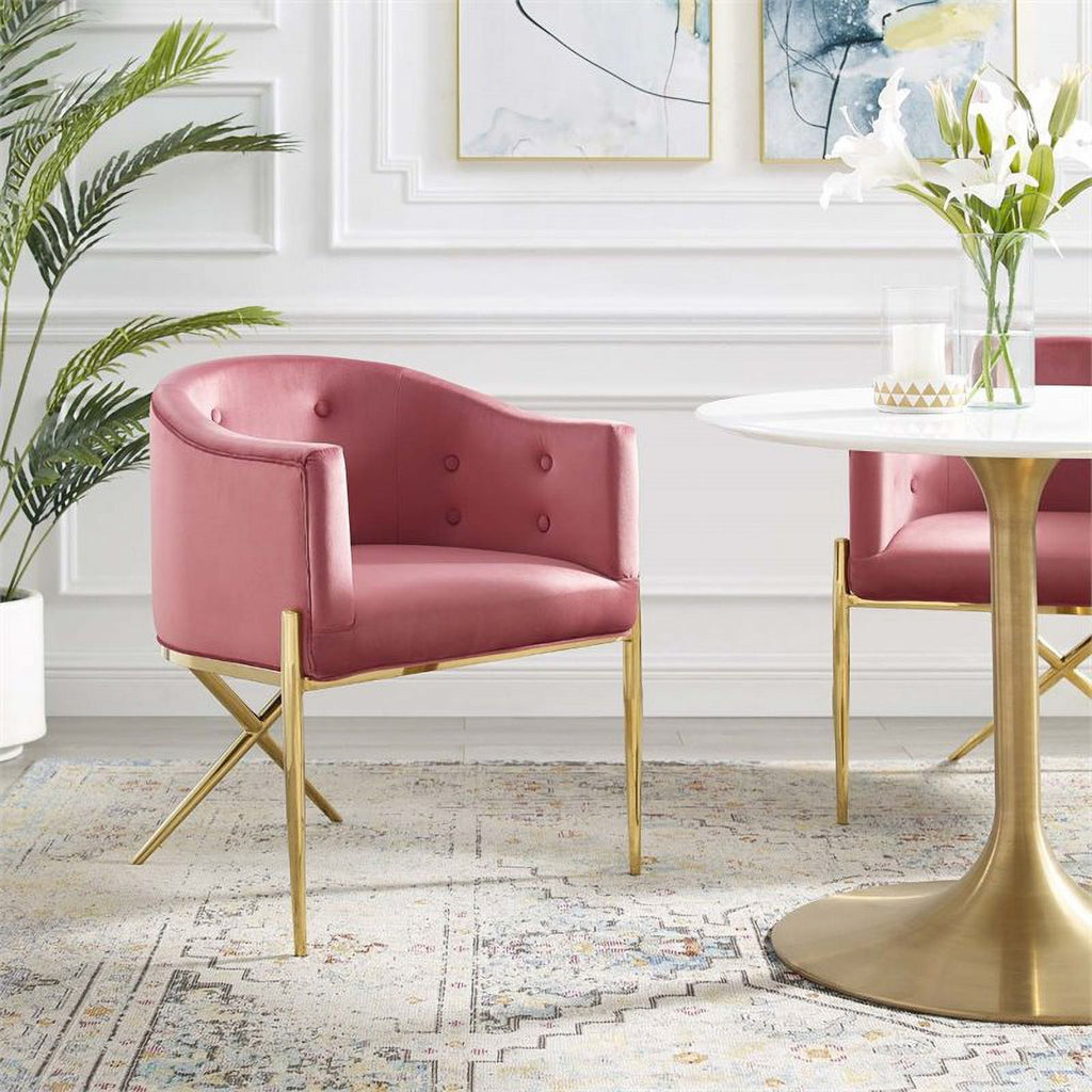 Pink Velvet Tufted Accent Dining Arm Chair M366