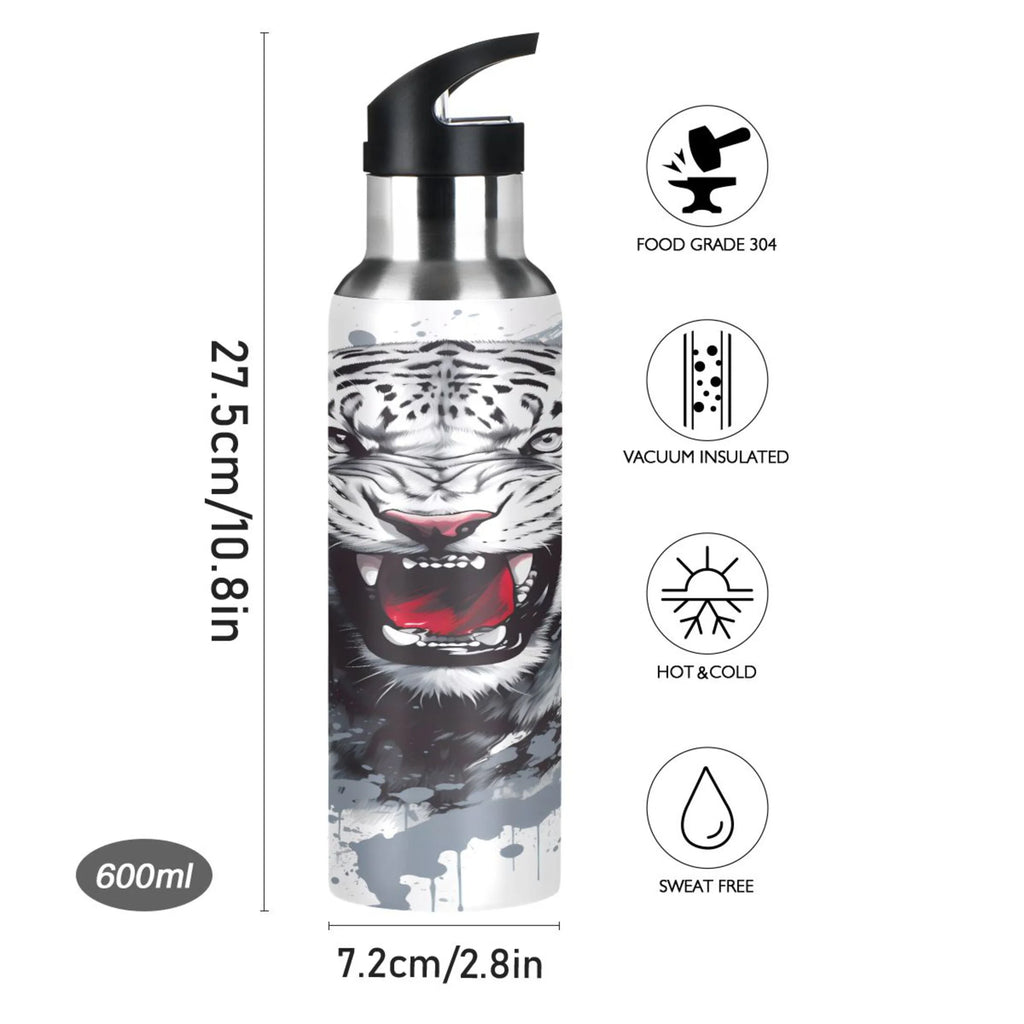 Black and White Stainless Steel Insulated Water Bottle with Straw Lid I9207