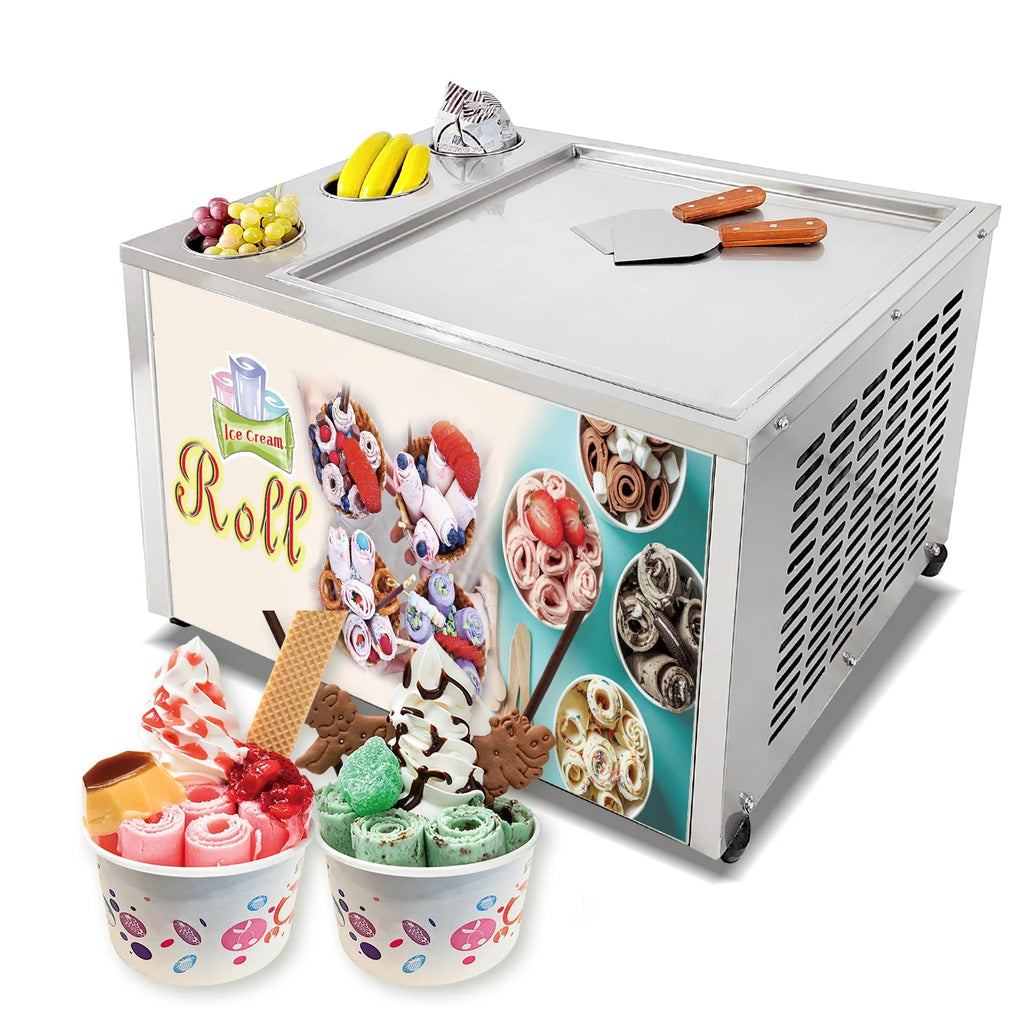 18"x18" Single Pan Roll Ice Cream Machine with 3 Buckets A766