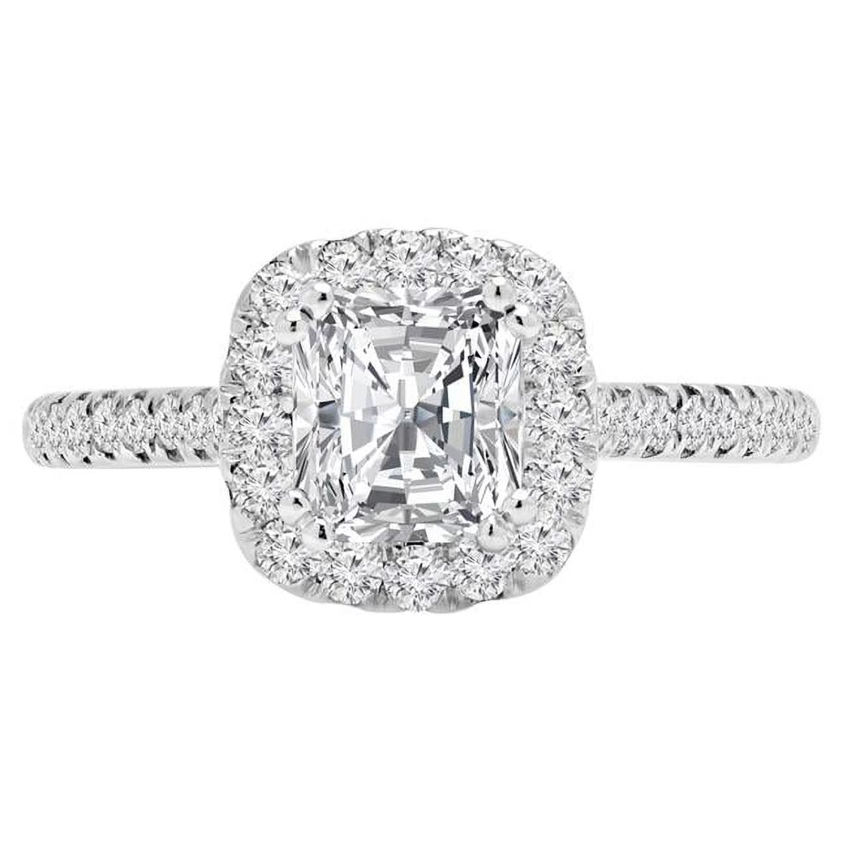 14K White Gold Radiant Diamond Cushion Halo Engagement Ring V86762
