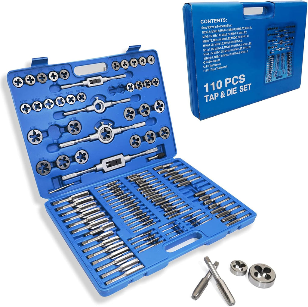 110PCS Hardened Alloy Steel Metric Tap and Die Rethreading Tool Set with Storage Case F500