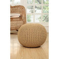 Mustard Cotton Round Pouf Ottoman R3992