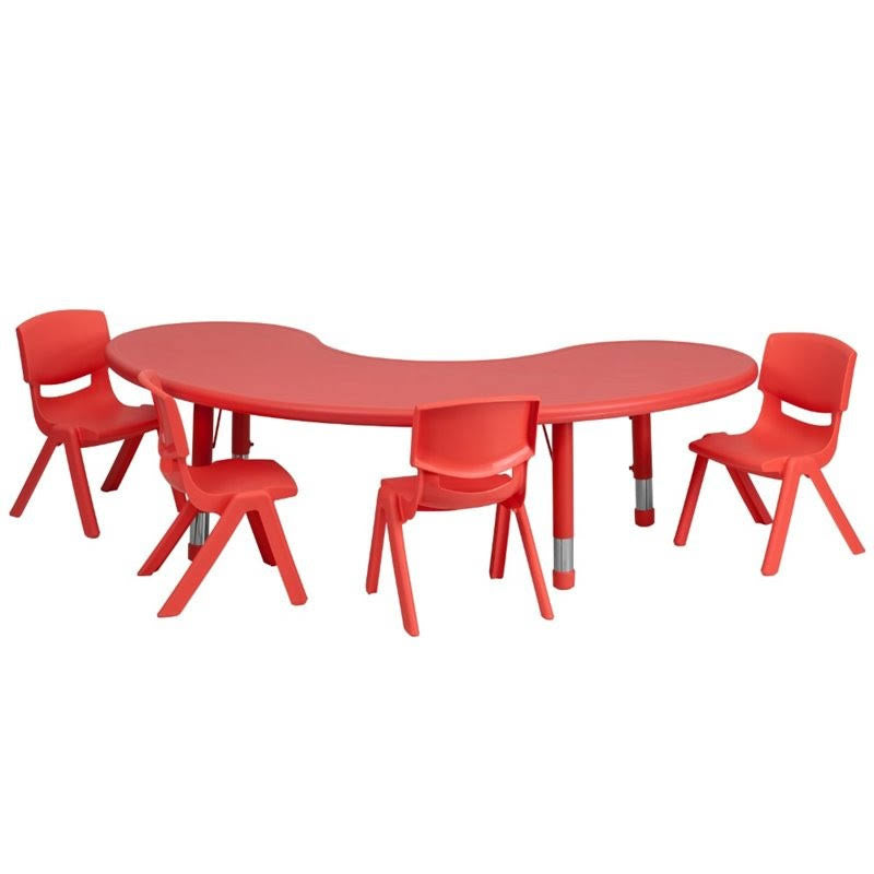 5 Piece Half Moon Activity Table Set in Red H2534