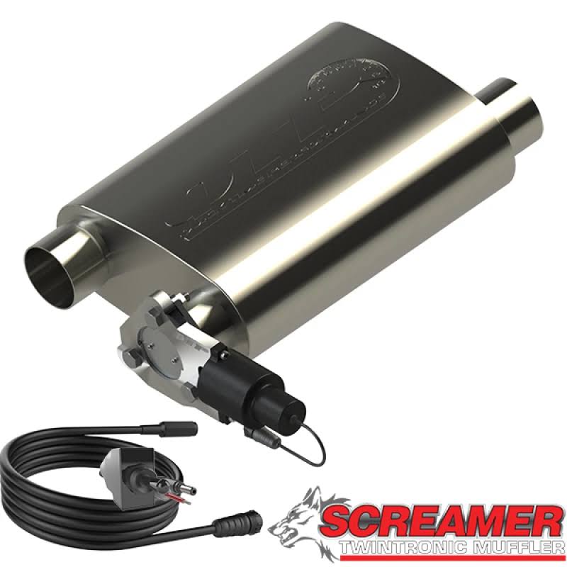 2.5in Weld-On 304SS Reverse Screamer Muffler with Bolt-On Electric Cutout I11915