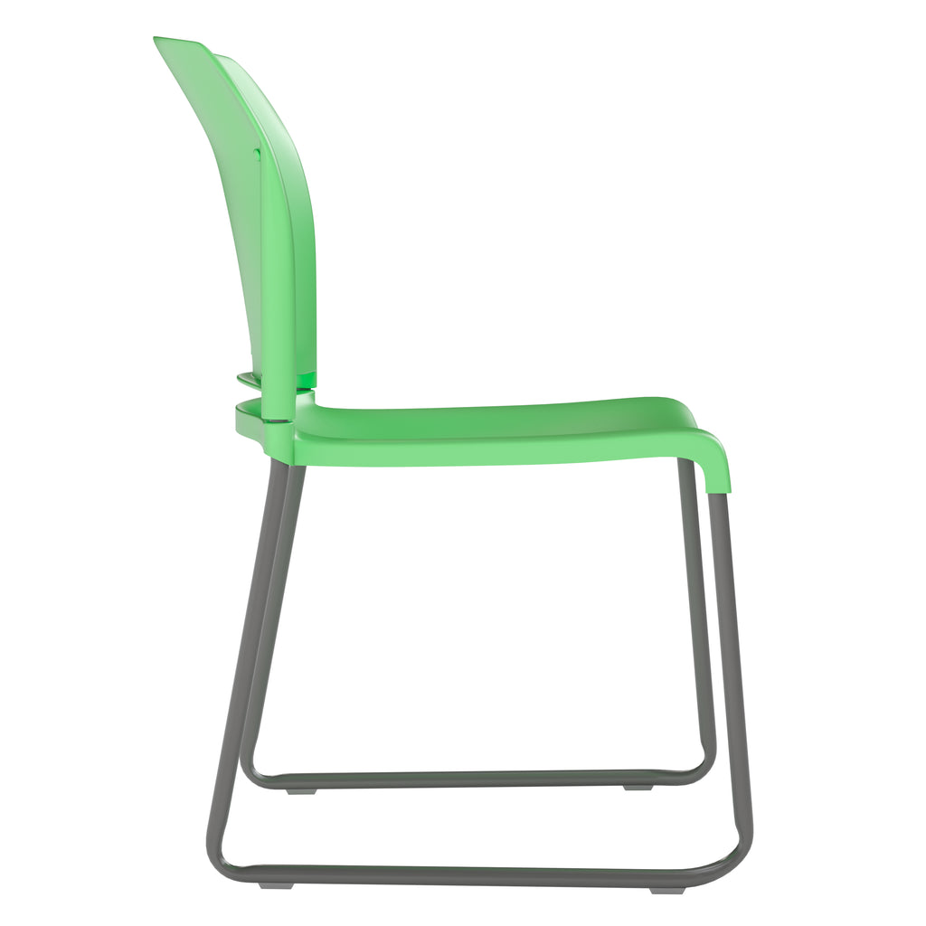 Green Full Back Contoured Stack Chair with Gray Sled Base L4348