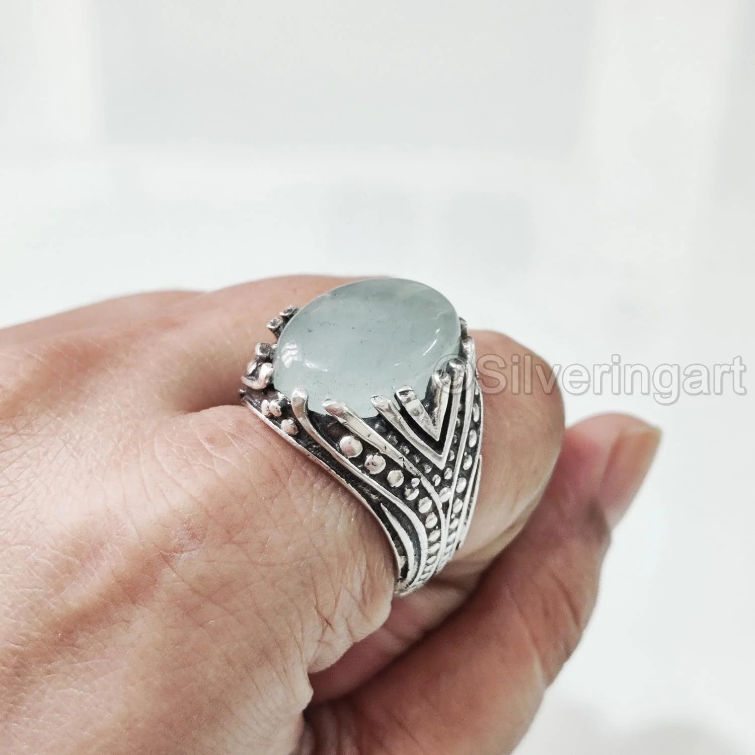 925 Silver Aquamarine Mens Ring S6082
