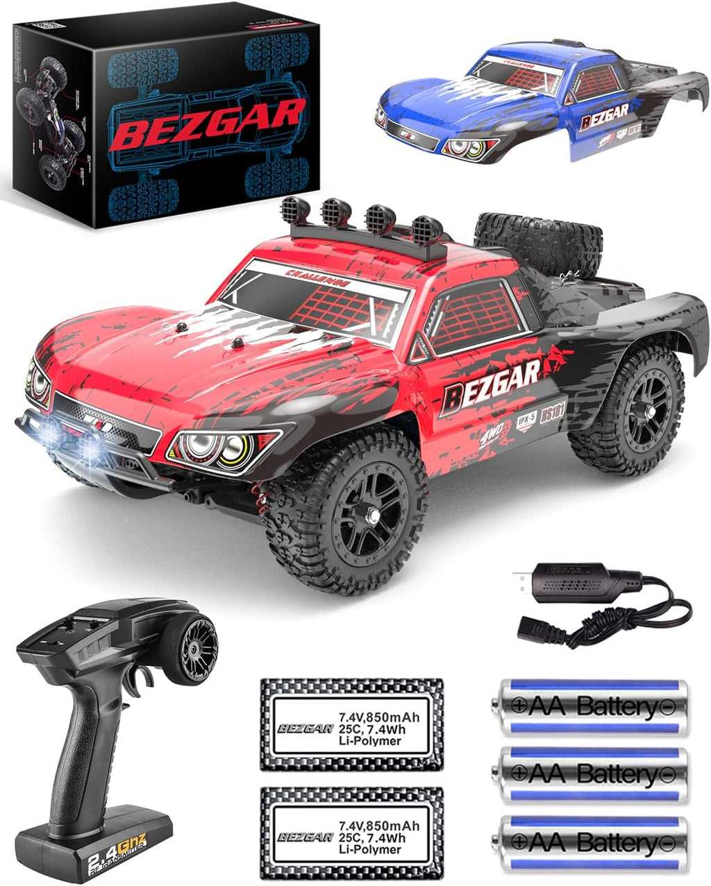 1:10 Scale 4WD Remote Control Monster Truck with 2 Rechargeable Batteries S2317