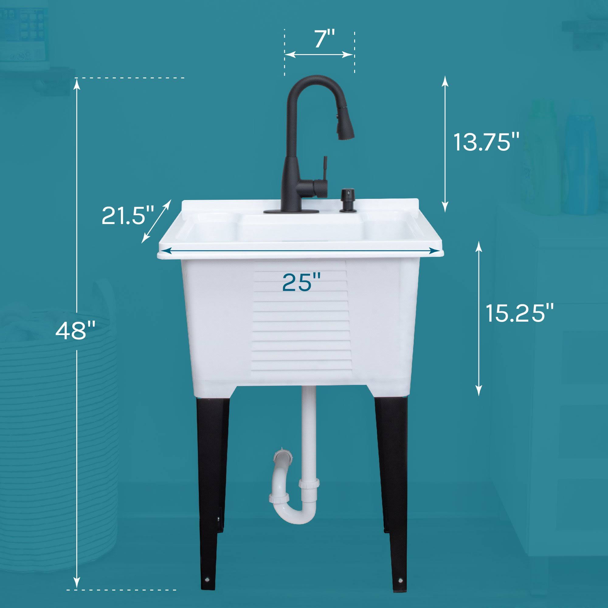 White Utility Sink with Black Pull-Down Faucet 18 Gallon C925