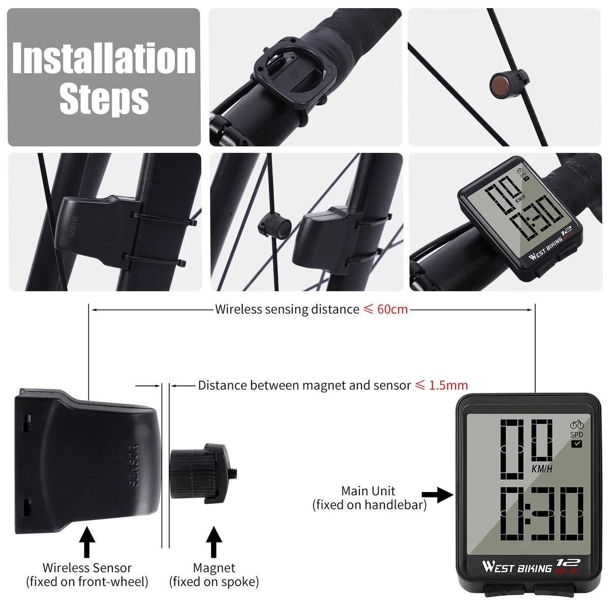 Black Wireless Bicycle Speedometer E153131