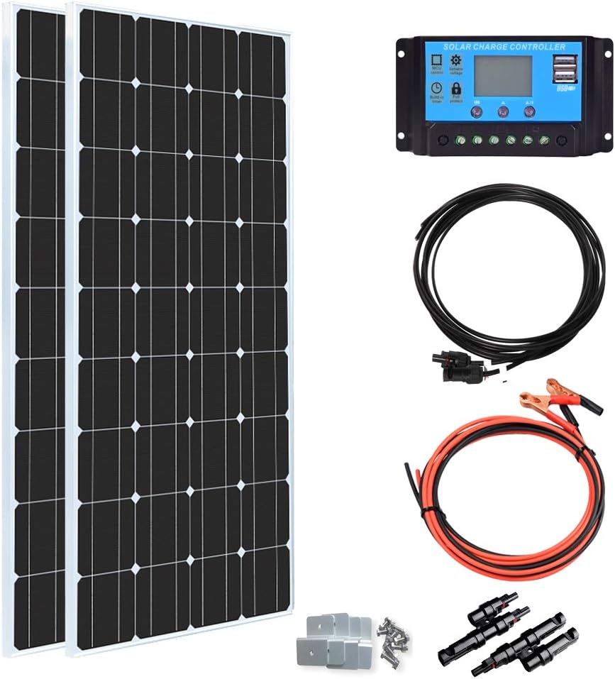 200 Watt 12Volt Moncrystalline Solar Panel Kit with 20A Charge Controller and Mounting Brackets C591